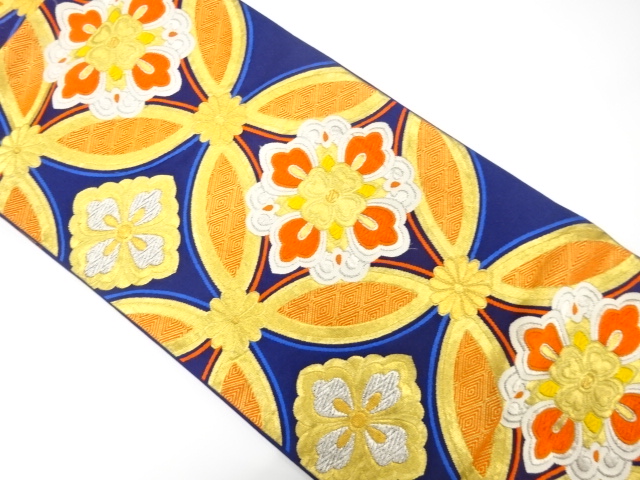 JAPANESE KIMONO / ANTIQUE FUKURO OBI / SILK / WOVEN FLORAL SHIPPO PATTERN